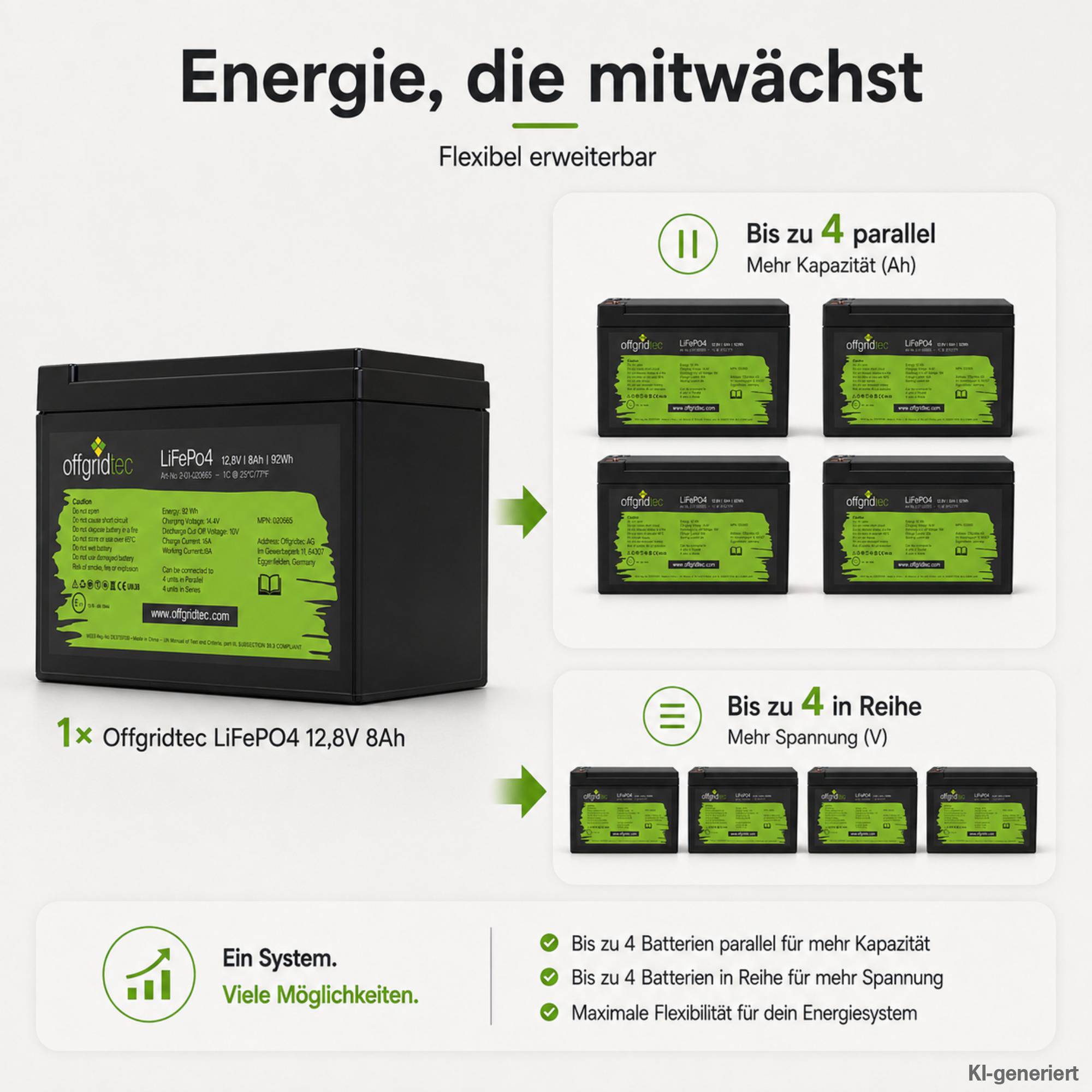 Offgridtec LiFePo4 Akku 12/8 12,8V 8Ah BMS integriert 102Wh