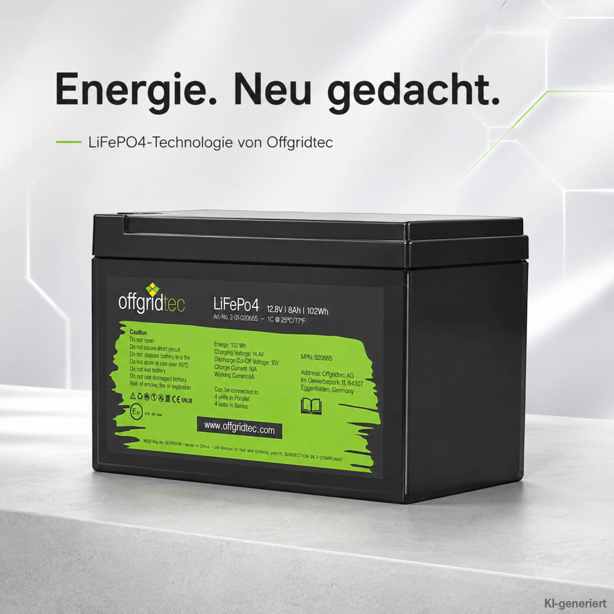 Offgridtec LiFePo4 Akku 12/8 12,8V 8Ah BMS integriert 102Wh
