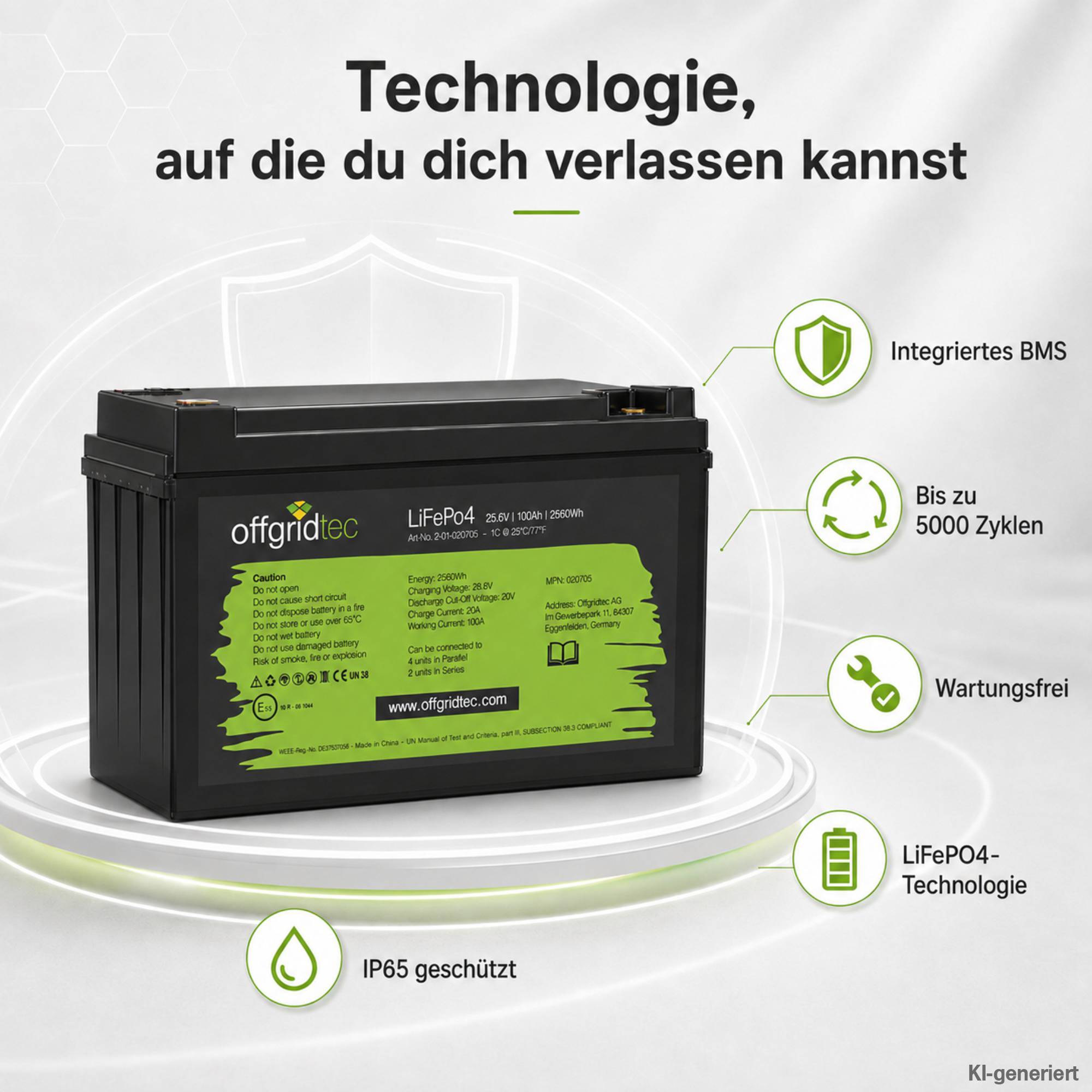 Offgridtec LifePo4 Akku 25,6/100 25,6V 100Ah BMS integriert 2560Wh