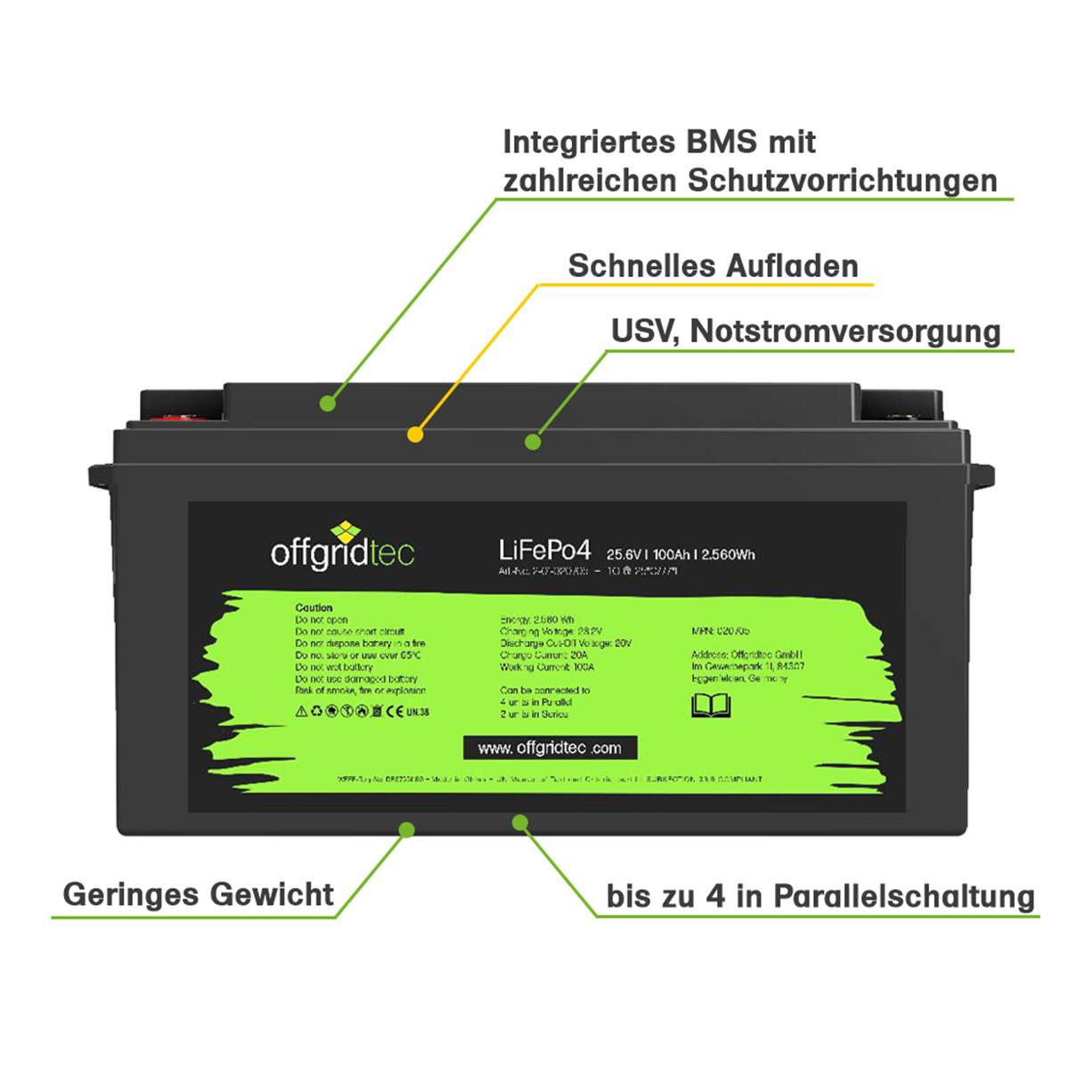 Offgridtec LifePo4 Akku 25,6/100 25,6V 100Ah BMS integriert 2560Wh