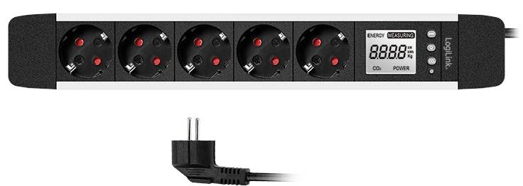 Eine Reihe von fünf schwarzen Steckdosen, teilweise sichtbar, mit einem abgetrennten Stecker daneben, was Gebrauchsbereitschaft andeutet.