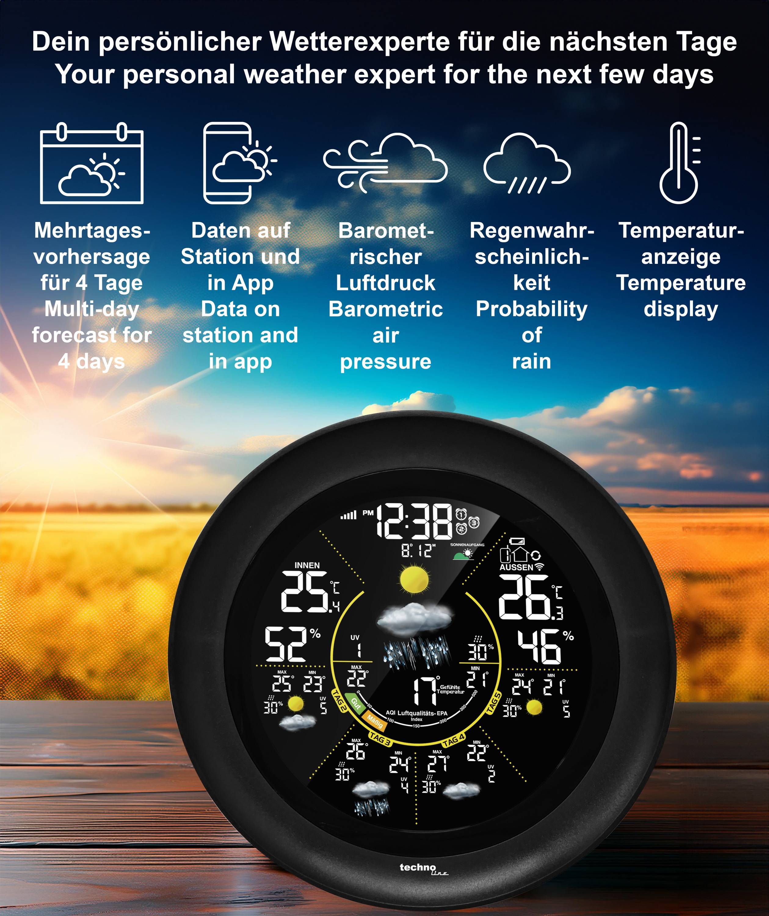TECHNOLINE WLAN-Wetterstation WD3040, schwarz