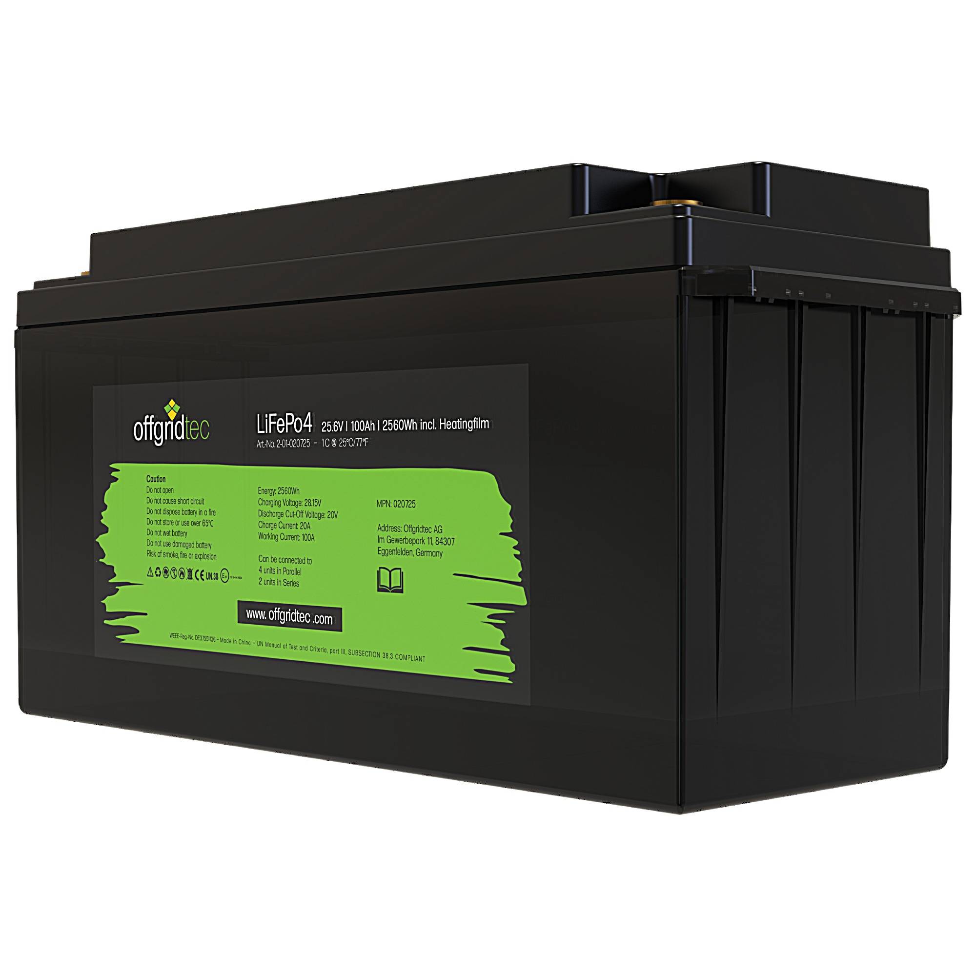 Offgridtec LifePO4 Akku 25,6/100 25,6V 100Ah mit BMS und Heizmatte 2560Wh