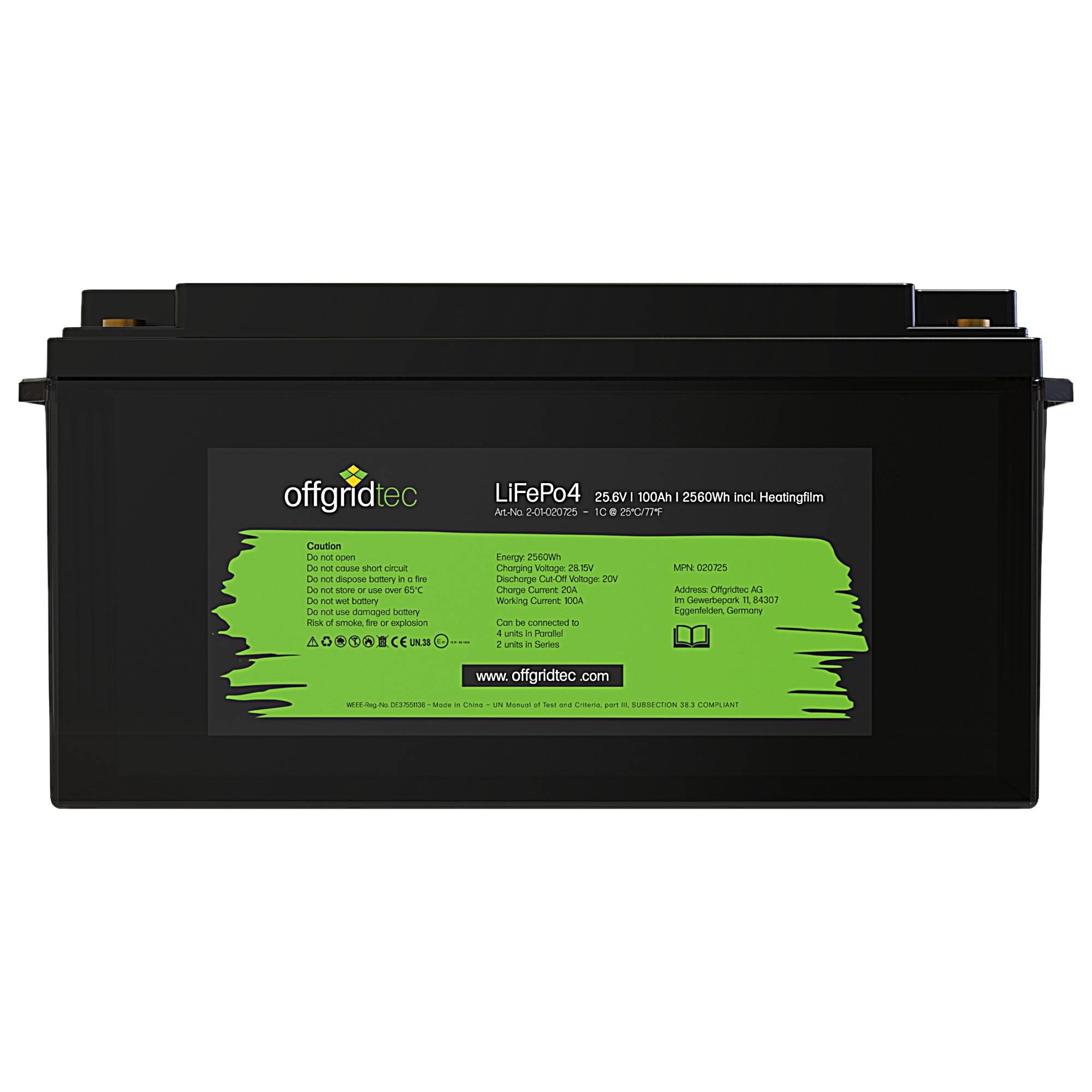 Offgridtec LifePO4 Akku 25,6/100 25,6V 100Ah mit BMS und Heizmatte 2560Wh