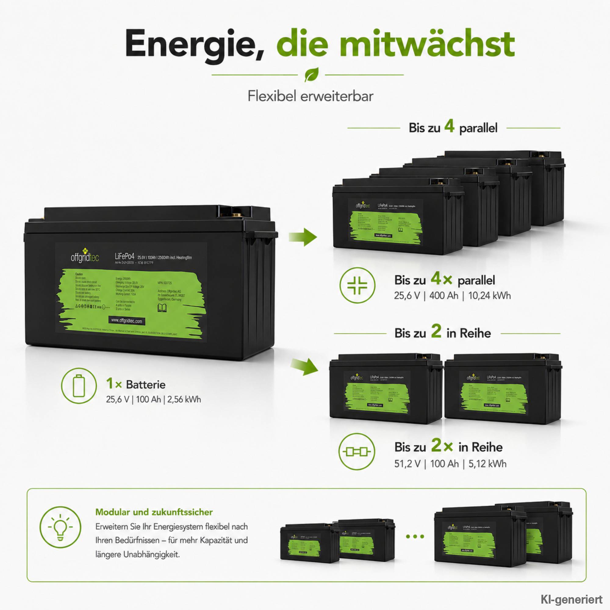 Offgridtec LifePO4 Akku 25,6/100 25,6V 100Ah mit BMS und Heizmatte 2560Wh