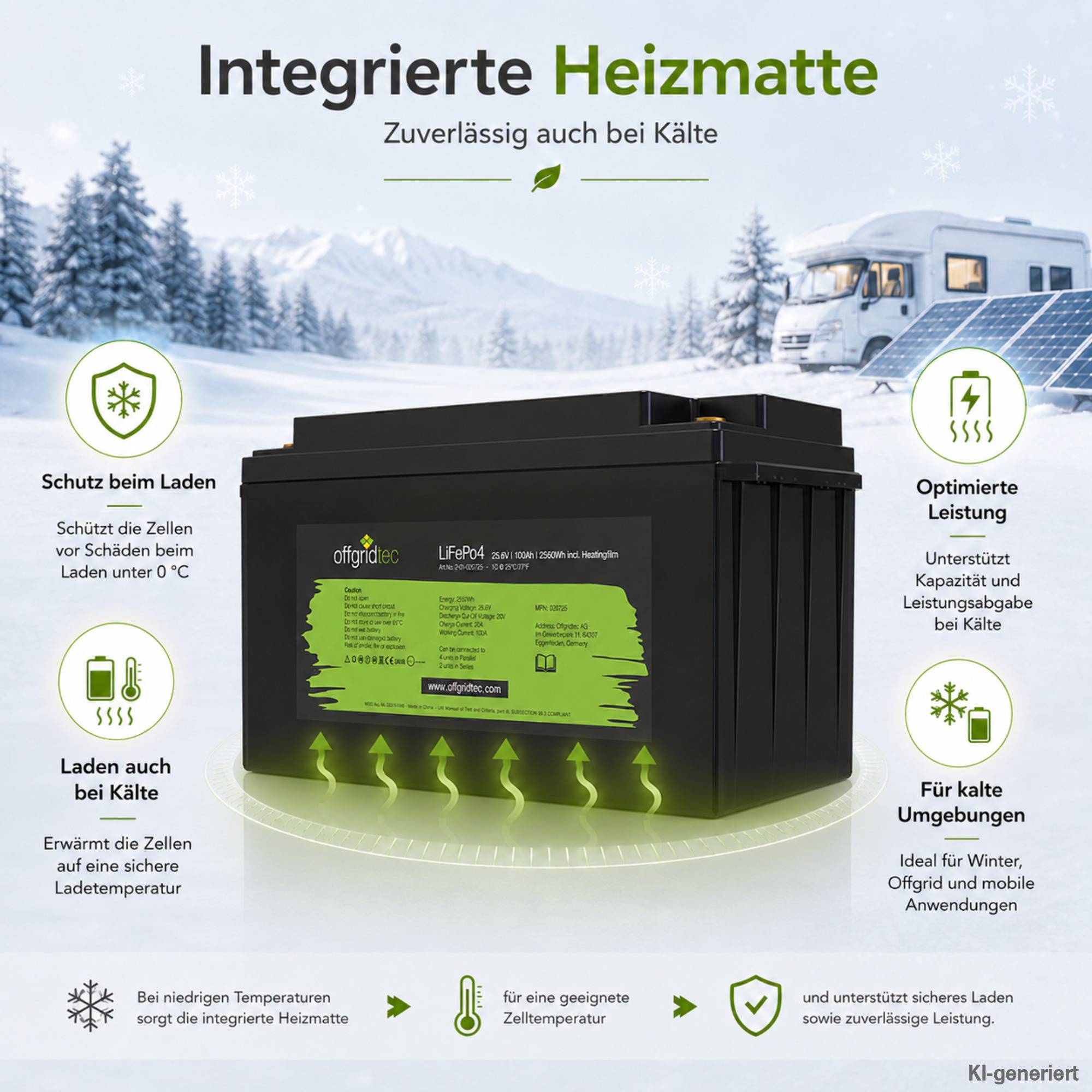 Offgridtec LifePO4 Akku 25,6/100 25,6V 100Ah mit BMS und Heizmatte 2560Wh