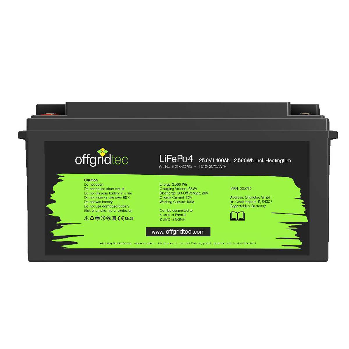 Offgridtec LifePO4 Akku 25,6/100 25,6V 100Ah mit BMS und Heizmatte 2560Wh