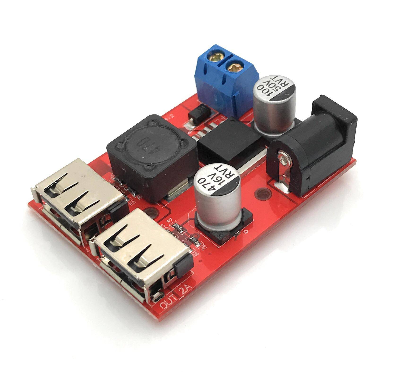 Netzteilmodul 6 - 40V Schraubklemme / Hohlstecker Eingang -> 5V / 3A mit 2x USB Ausgang