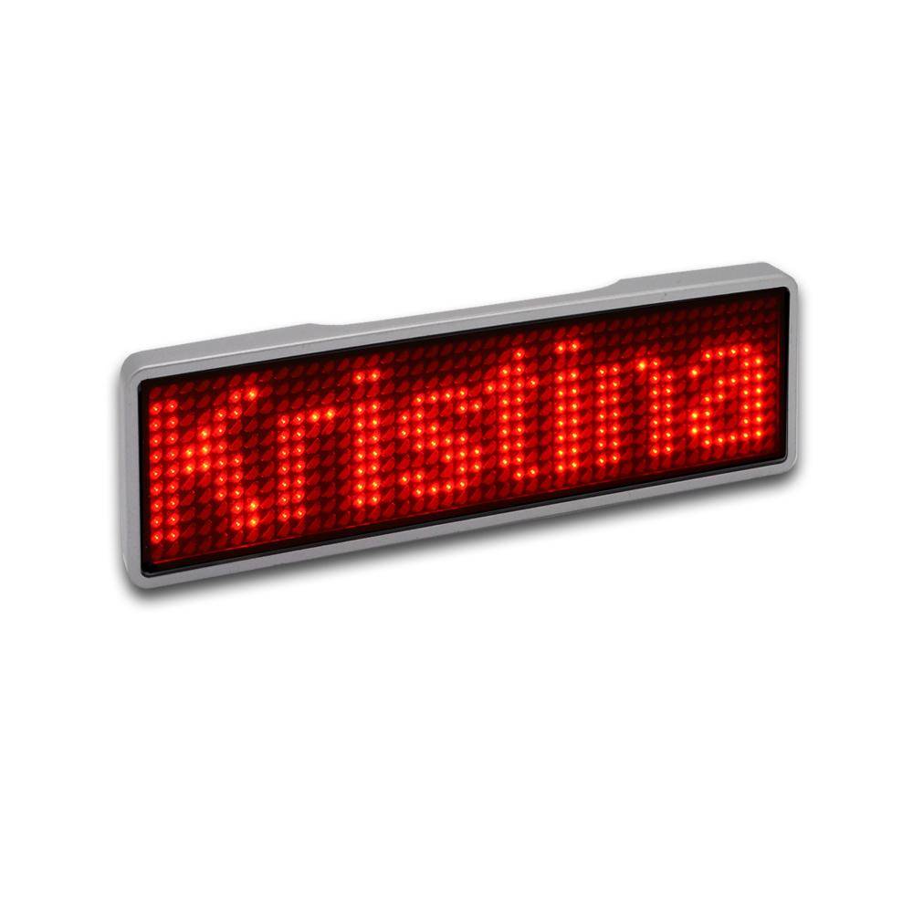 LED Name Tag, 11x44 Pixel, USB-C - Rahmen: silber - LED: rot