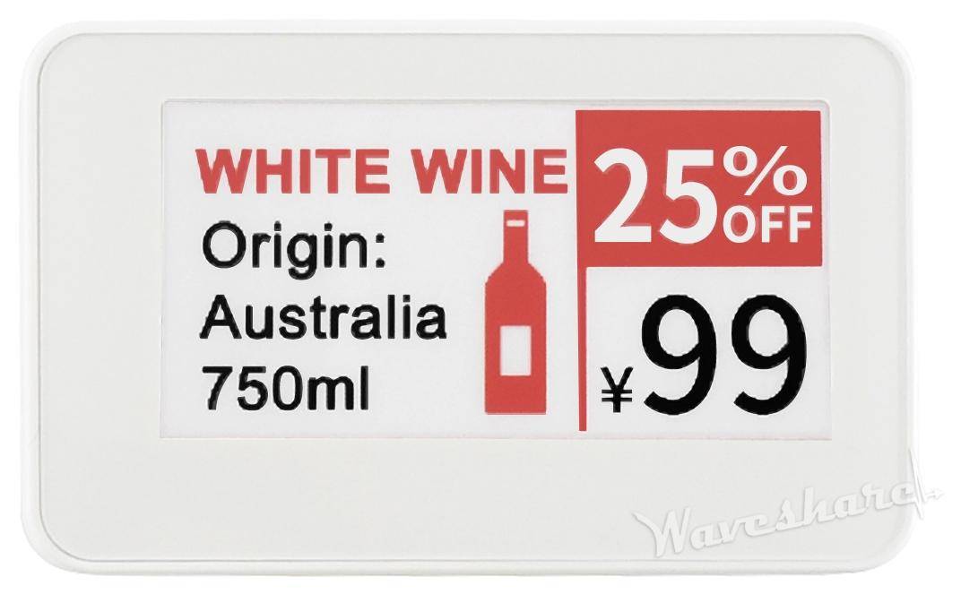 Waveshare, 2.13" e-Paper Raw Panel Case, ABS-Kunststoff Gehäuse, weiß