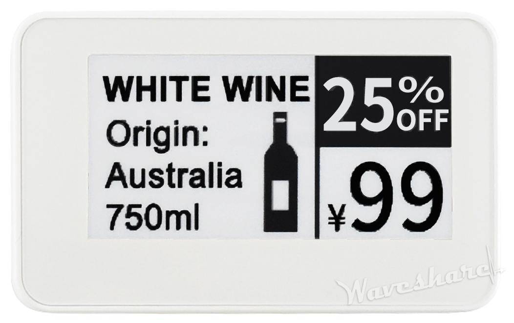 Waveshare, 2.13" e-Paper Raw Panel Case, ABS-Kunststoff Gehäuse, weiß