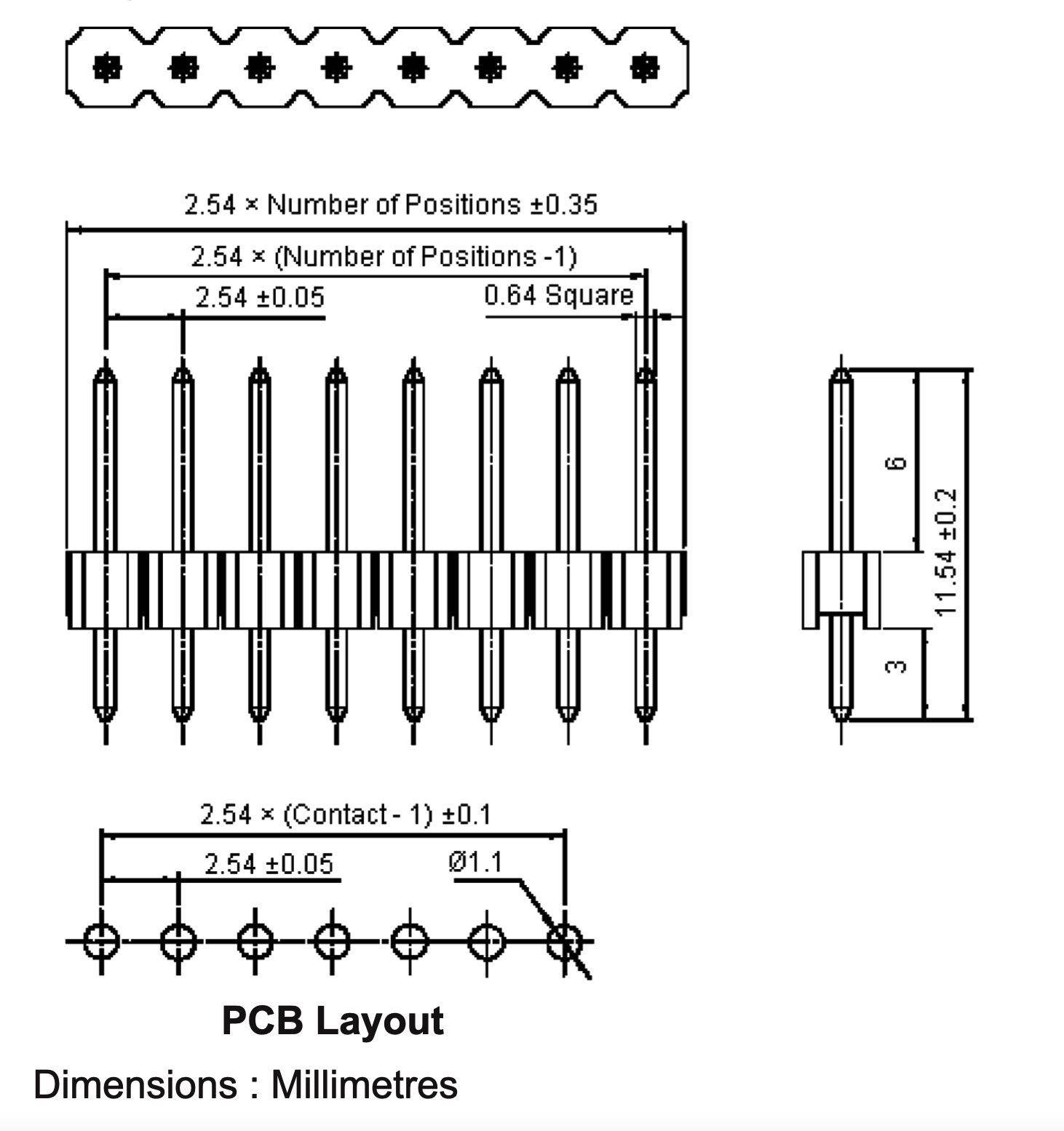 Stiftleiste, 1x 3-polig, RM 2,54, gerade