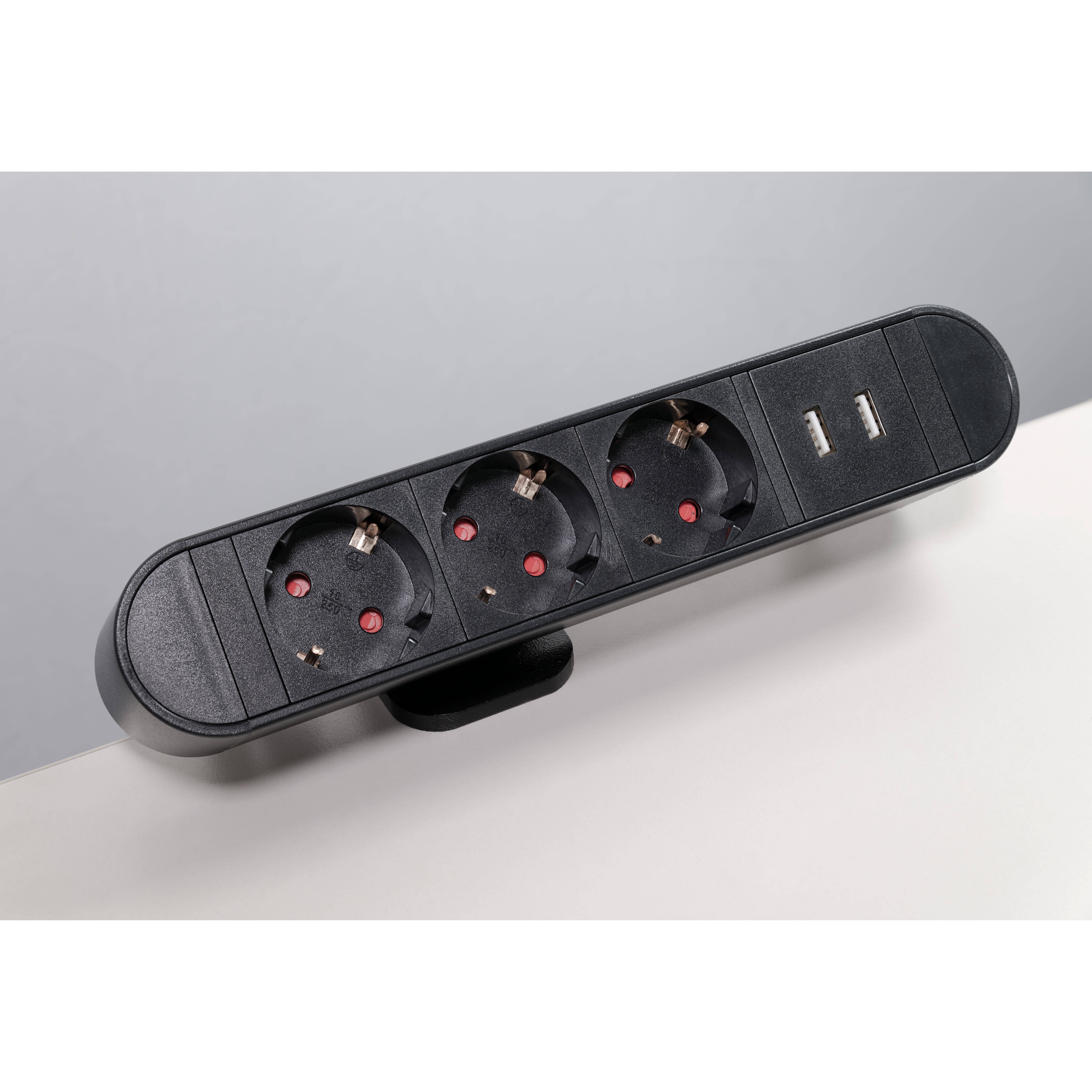 Tischsteckdose McPower ''SK-03'' 3x Steckdose, 2x USB, inkl. Tischklemme, 2m Kabel