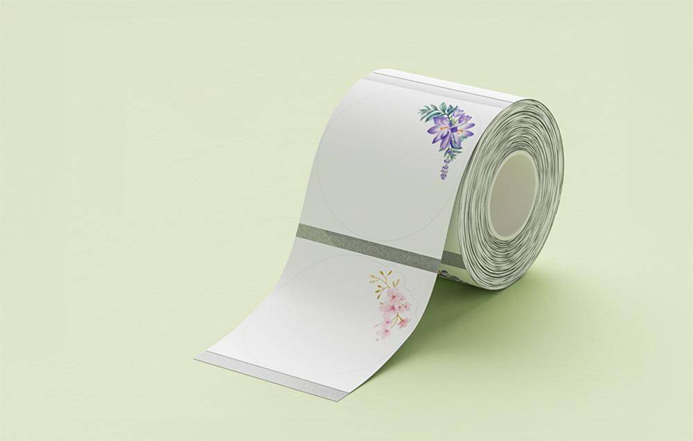 Niimbot Thermoetiketten, 41x41 mm, 1 x Rolle mit 170 Stück, Rund, Blumenmotiv