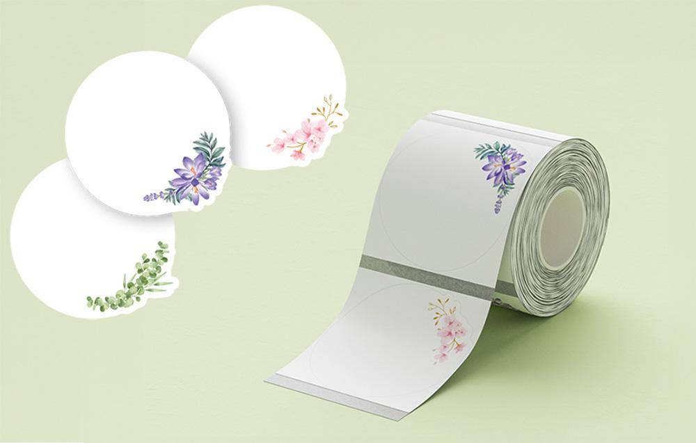 Niimbot Thermoetiketten, 41x41 mm, 1 x Rolle mit 170 Stück, Rund, Blumenmotiv