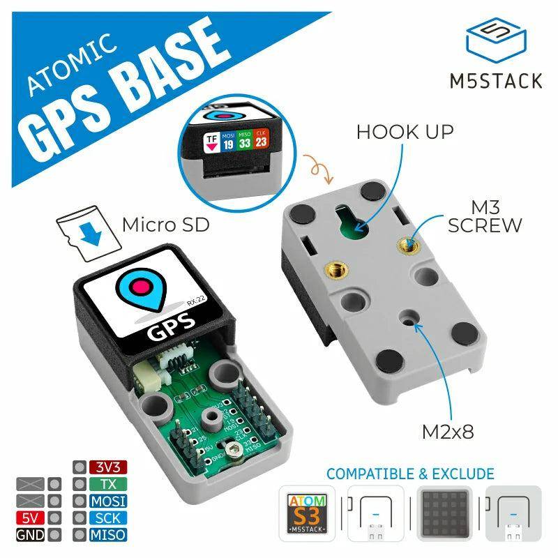 M5Stack ATOMIC GPS Base M8030-KT, Multi-Satellit, Niedriger Stromverbrauch, MicroSD Slot, NMEA-0183