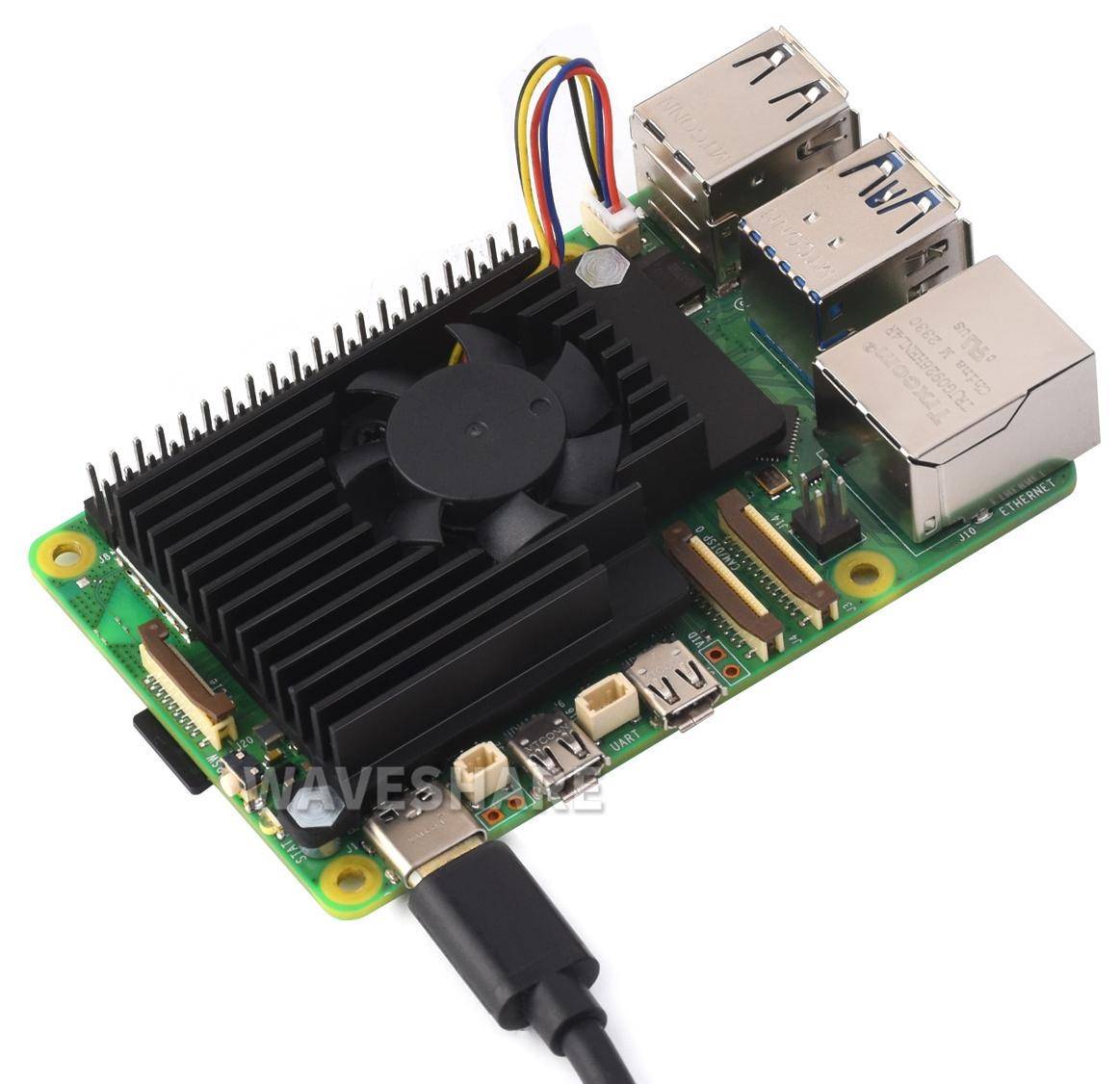 Waveshare aktiver Kühler / Lüfter für Raspberry Pi 5, Aluminium, PWM, 2.35 CFM, 8000 RPM, 5V DC