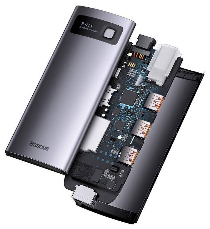 Baseus Metal Gleam 8in1 Hub, USB-C zu 3x USB 3.1 + HDMI 4K@60Hz + USB-C PD + Ethernet RJ45 + SD