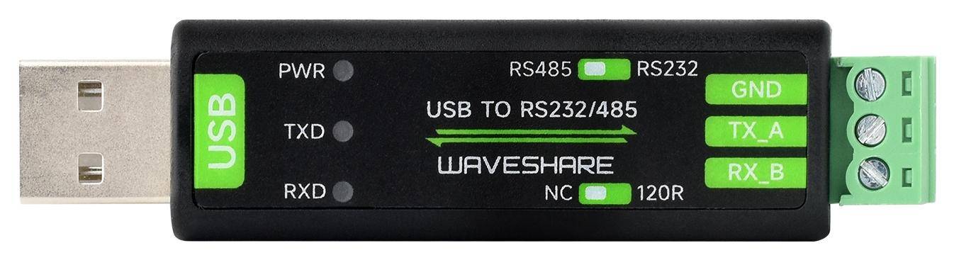 Waveshare USB to RS232/485 Converter, FT232RNL Chip, RS232/485 Switch, LED, ABS Gehäuse, 5V