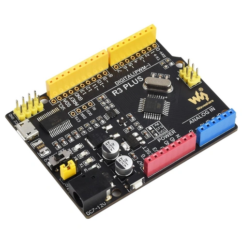 Waveshare ATMEGA328P Entwicklungsboard R3 Plus, Arduino-kompatibel, USB/UART Wandler, 800mA, 3.3-5V Waveshare ATMEGA328P Entwicklungsboard R3 Plus, Arduino-kompatibel, USB/UART Wandler, 800mA, 3.3-5V