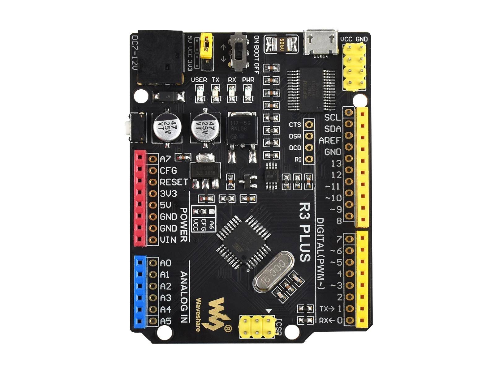 Waveshare ATMEGA328P Entwicklungsboard R3 Plus, Arduino-kompatibel, USB/UART Wandler, 800mA, 3.3-5V