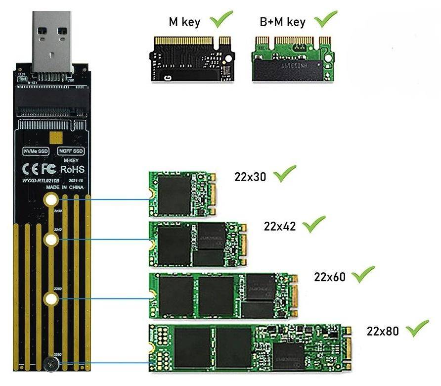 Combo SSD Konverter / Adapter, M.2 NVMe oder SATA, USB 3.2