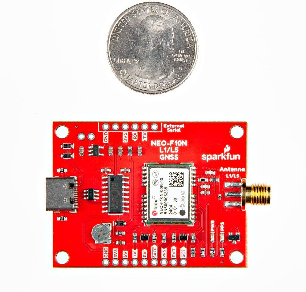 SparkFun GNSS L1/L5 Breakout NEO-F10N, SMA, GPS Galileo BeiDou, USB-Seriell, 21-26mA, 3.3/5V