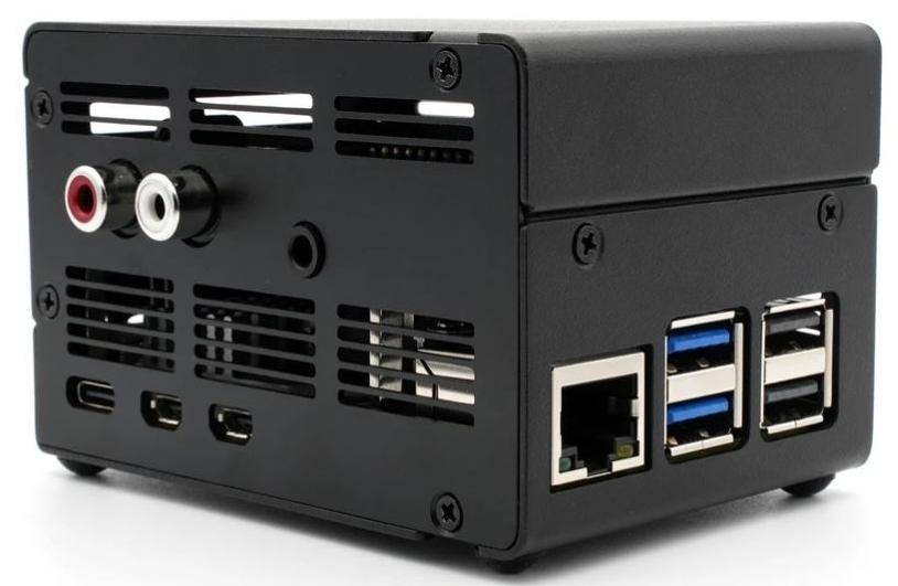 KKSB Gehäuse für Raspberry Pi 5 , passend für IQaudio DAC+ / Pro, Aluminium, eloxiert, schwarz