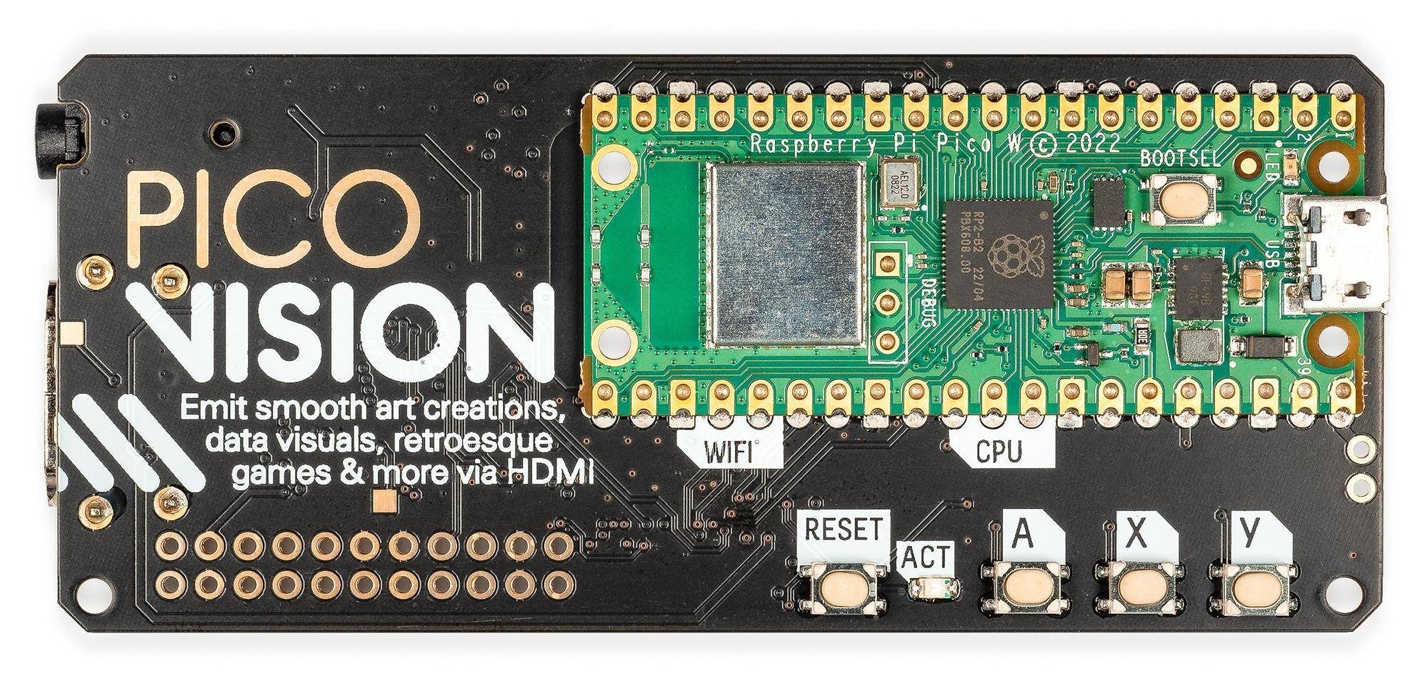 Pimoroni PicoVision PicoW + Zubehör Kit, 264kB SRAM, 2MB Flash, HDMI, 32GB MicroSD, USB Splitter