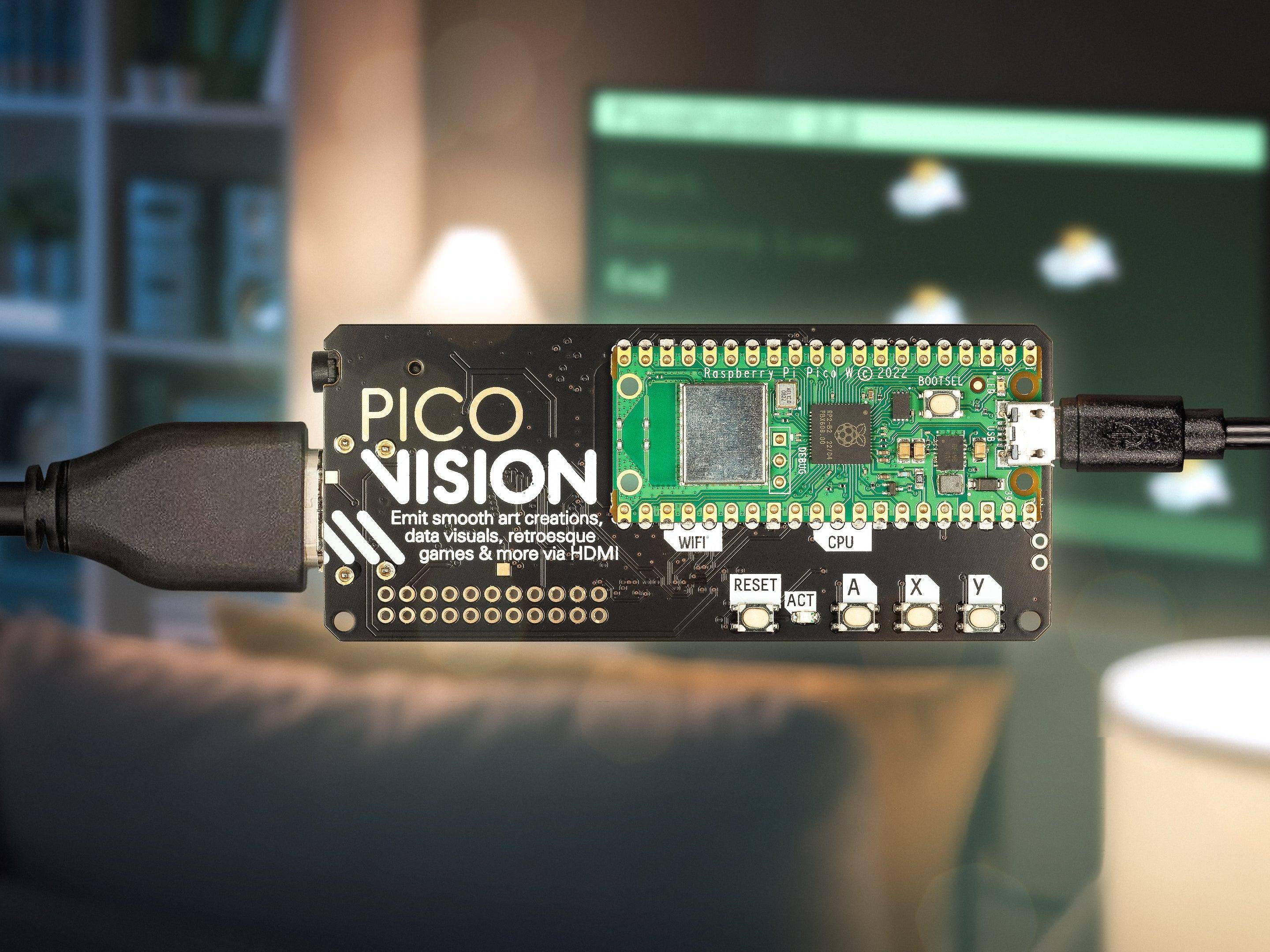 Pimoroni PicoVision PicoW + Zubehör Kit, 264kB SRAM, 2MB Flash, HDMI, 32GB MicroSD, USB Splitter