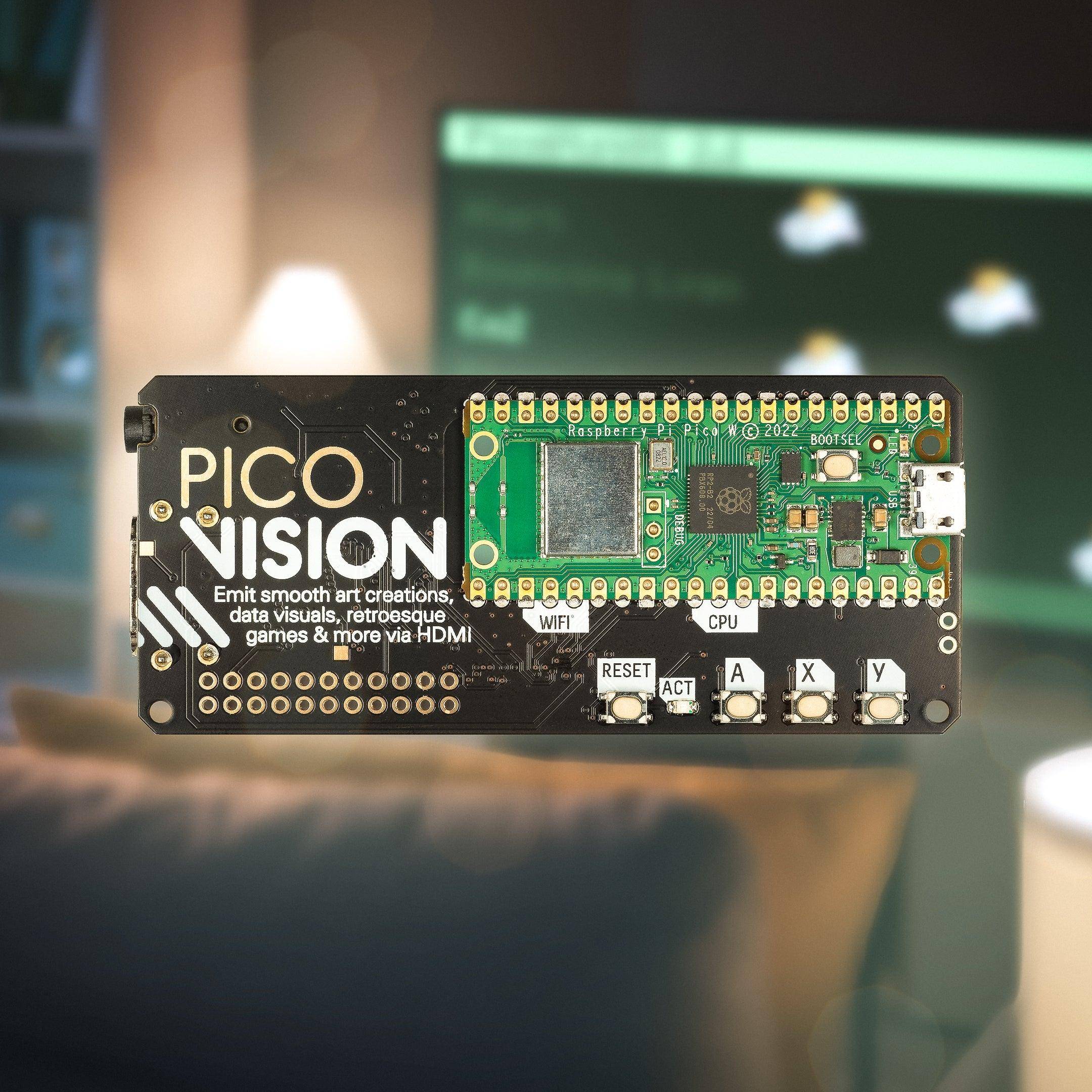 Pimoroni PicoVision PicoW + Zubehör Kit, 264kB SRAM, 2MB Flash, HDMI, 32GB MicroSD, USB Splitter