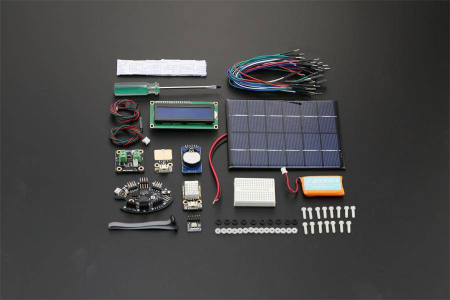 DFRobot Wetterstation-Kit, LCD Modul, DHT22, Touch-Sensor, Barometersensor, Echtzeituhr, Solar-Panel