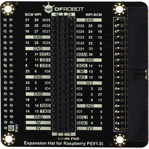 DFRobot IO Expansion Hat für Raspberry Pi 5/4/400/3, 40PIN GPIO Vergleichssiebdrucke, BCM / WPI Code DFRobot IO Expansion Hat für Raspberry Pi 5/4/400/3, 40PIN GPIO Vergleichssiebdrucke, BCM / WPI Code