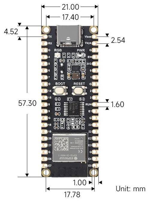 Waveshare ESP32-C6 Pico RISC-V 32-Bit Single-Core 160MHz, WiFi 6, BT5, Zigbee 3, Thread, ohne Header