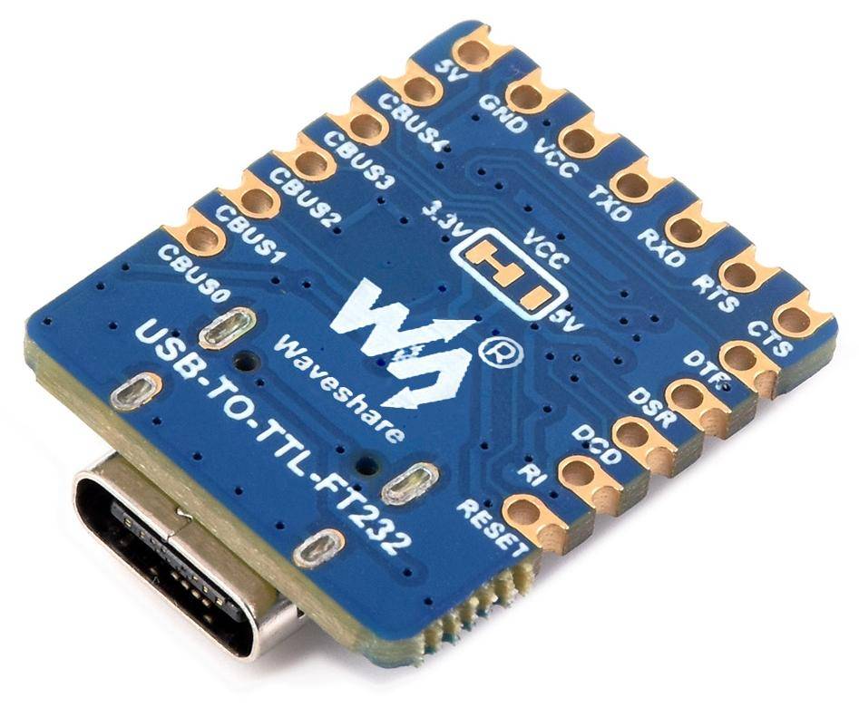 Waveshare USB-zu-UART (TTL) Mini-Kommunikationsmodul, FT232RNL, 300bps-3Mbps, USB Type-C