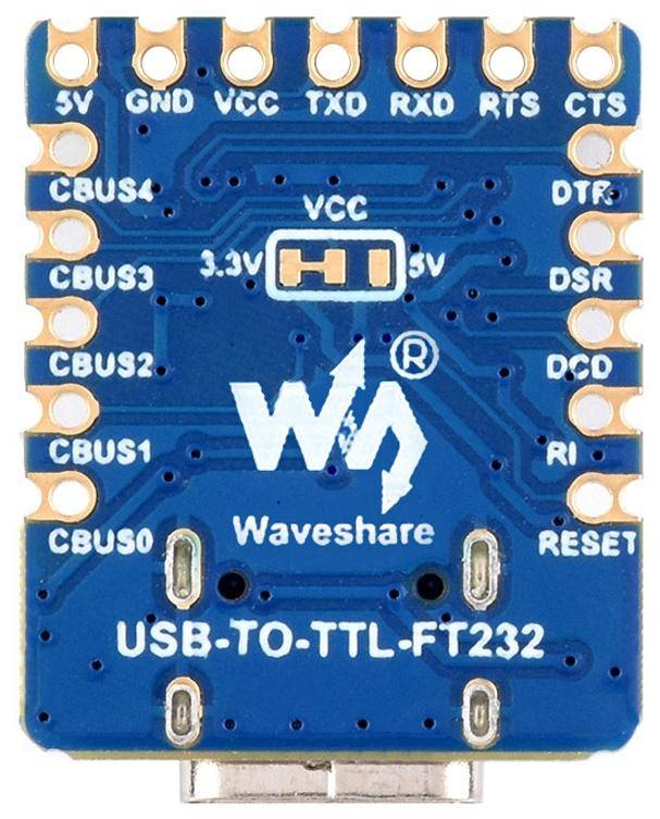 Waveshare USB-zu-UART (TTL) Mini-Kommunikationsmodul, FT232RNL, 300bps-3Mbps, USB Type-C