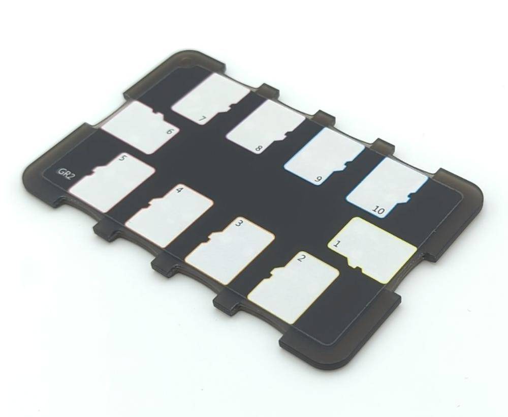 microSD Kartenhalter, 10 Steckplätze, Rückseite nummeriert/beschriftbar, ABS Kunststoff, schwarz