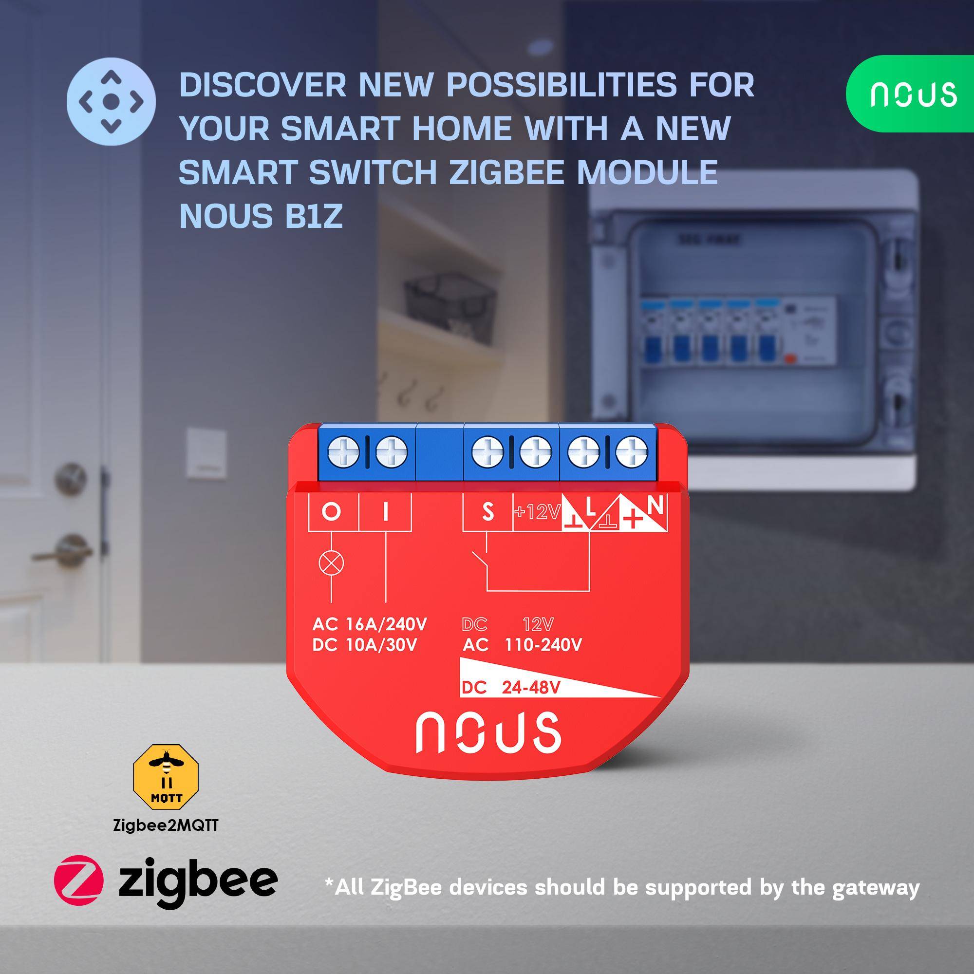 Nous B1Z ZigBee Smart Switch Modul, Steuerung per App, Alexa/Google Assistant, Timer, Zigbee 3.0