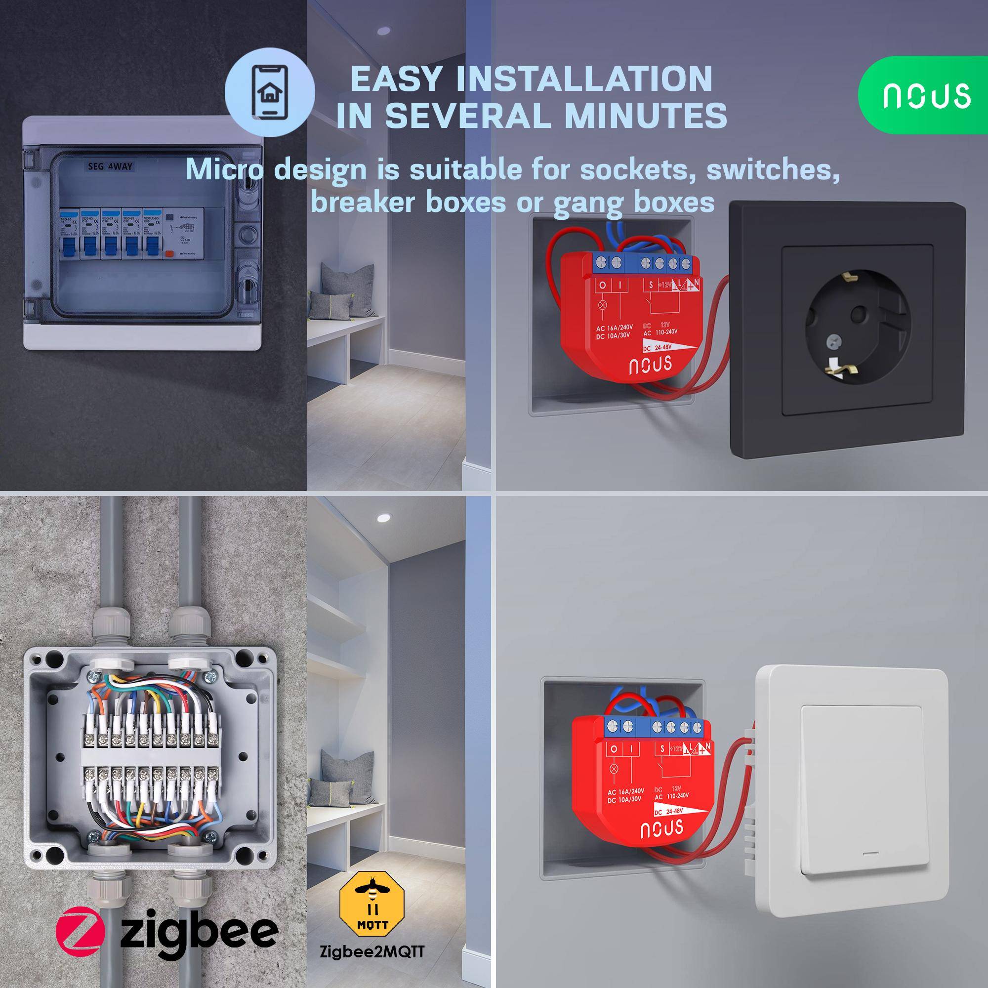 Nous B1Z ZigBee Smart Switch Modul, Steuerung per App, Alexa/Google Assistant, Timer, Zigbee 3.0