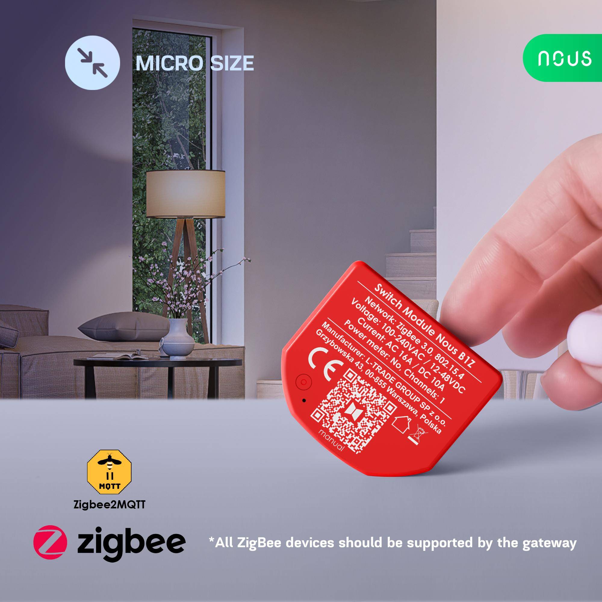 Nous B1Z ZigBee Smart Switch Modul, Steuerung per App, Alexa/Google Assistant, Timer, Zigbee 3.0