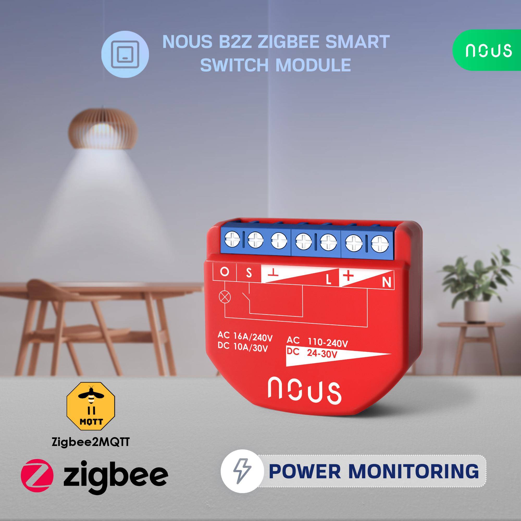 Nous B2Z ZigBee Smart Switch, 1 Kanal, Steuerung per App, Alexa/Google Assistant, Timer, Zigbee 3.0