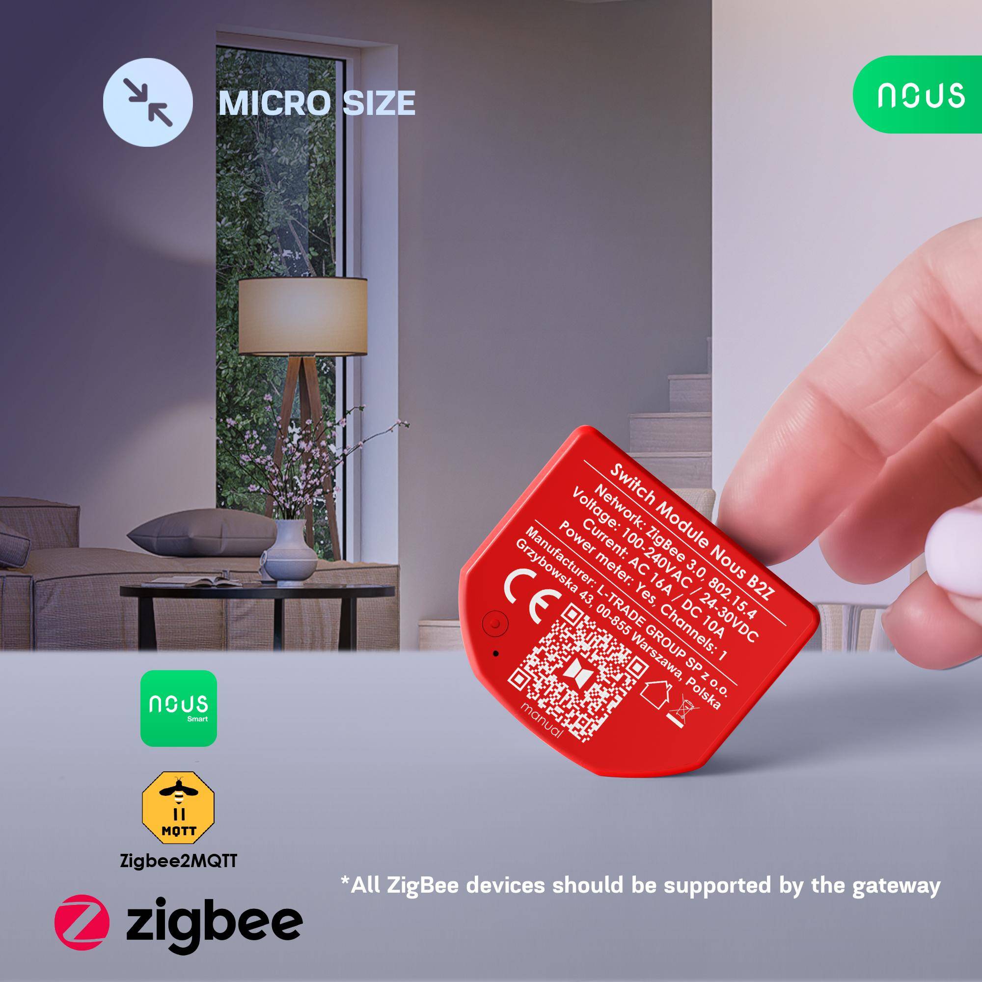 Nous B2Z ZigBee Smart Switch, 1 Kanal, Steuerung per App, Alexa/Google Assistant, Timer, Zigbee 3.0