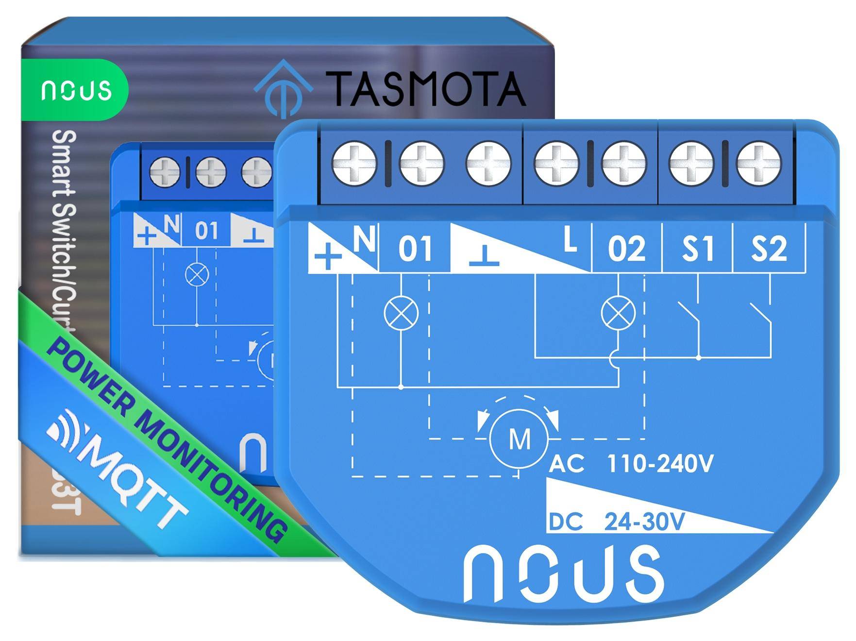 Nous B3T WiFi Tasmota Switch Module, ESP32, MATTER Unterstützung, MQTT, 2 Kanäle, mit PM