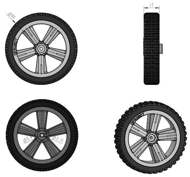 DFRobot D80mm Silikonrad einzeln, kompatibel mit TT Geared DC Motoren, hochwertige ABS-Radnabe