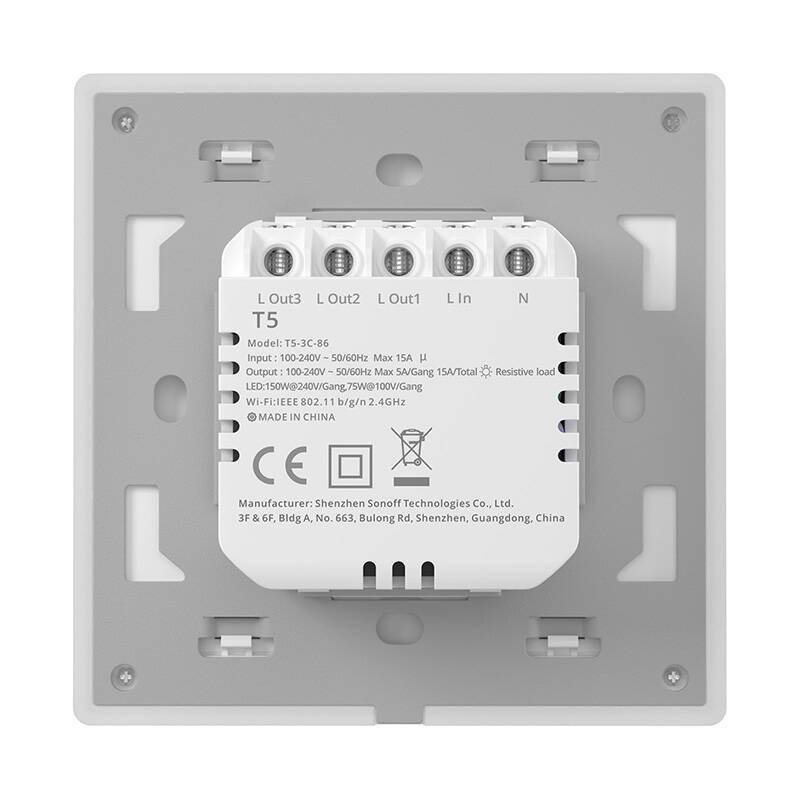 Sonoff TX-T5-T2C Smart Touch Switch, 2-Kanal Wand-Schaltaktor, mit RGB LED, WiFi, weiß