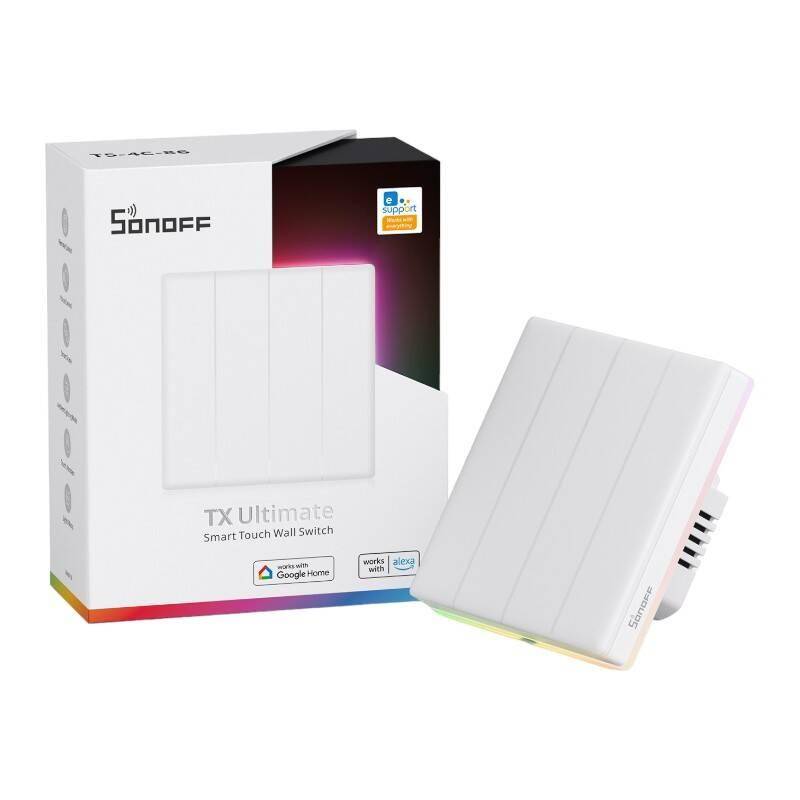 Sonoff TX-T5-T4C Smart Touch Switch, 4-Kanal Wand-Schaltaktor, mit RGB LED, WiFi, weiß