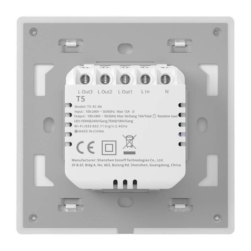 Sonoff TX-T5-T4C Smart Touch Switch, 4-Kanal Wand-Schaltaktor, mit RGB LED, WiFi, weiß