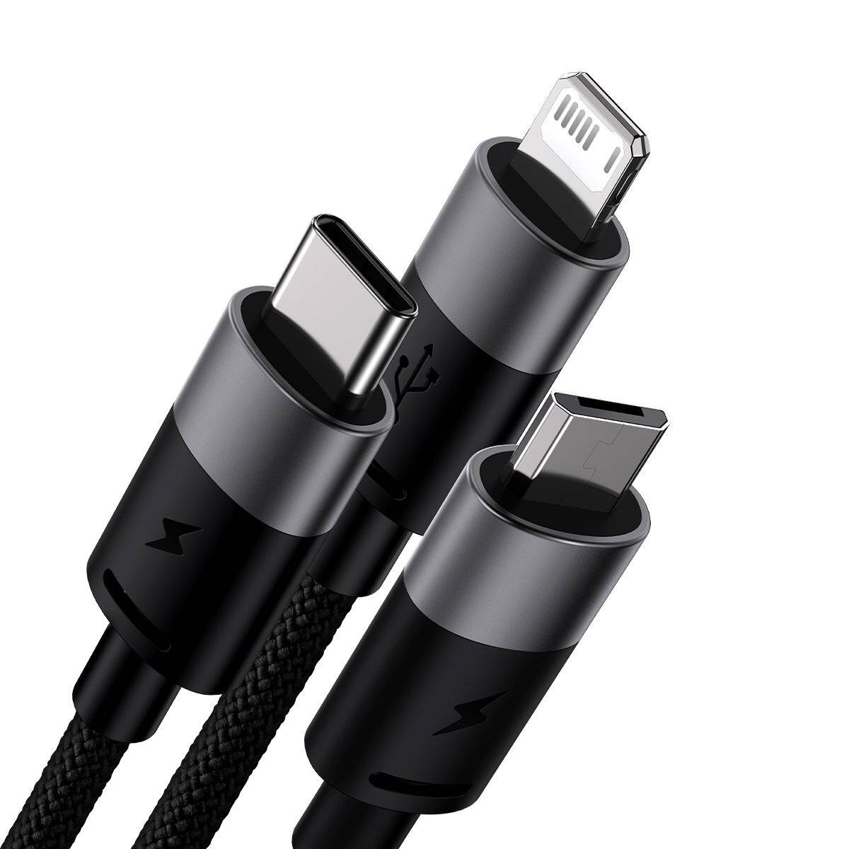 3in1 USB - Micro-USB / Lightning / USB C 3,5A 1,2m Kabel Baseus StarSpeed - schwarz