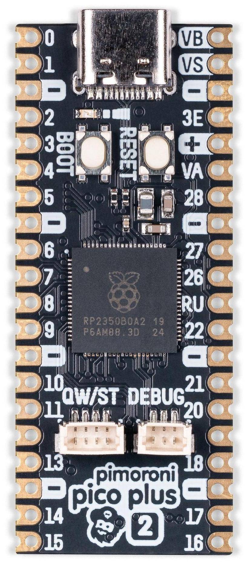 Pimoroni Pico Plus 2 RP2350 Entwicklungsboard, 16MB Flash, 8MB PSRAM, USB-C, Qwiic/ST, 600mA, 3-5,5V