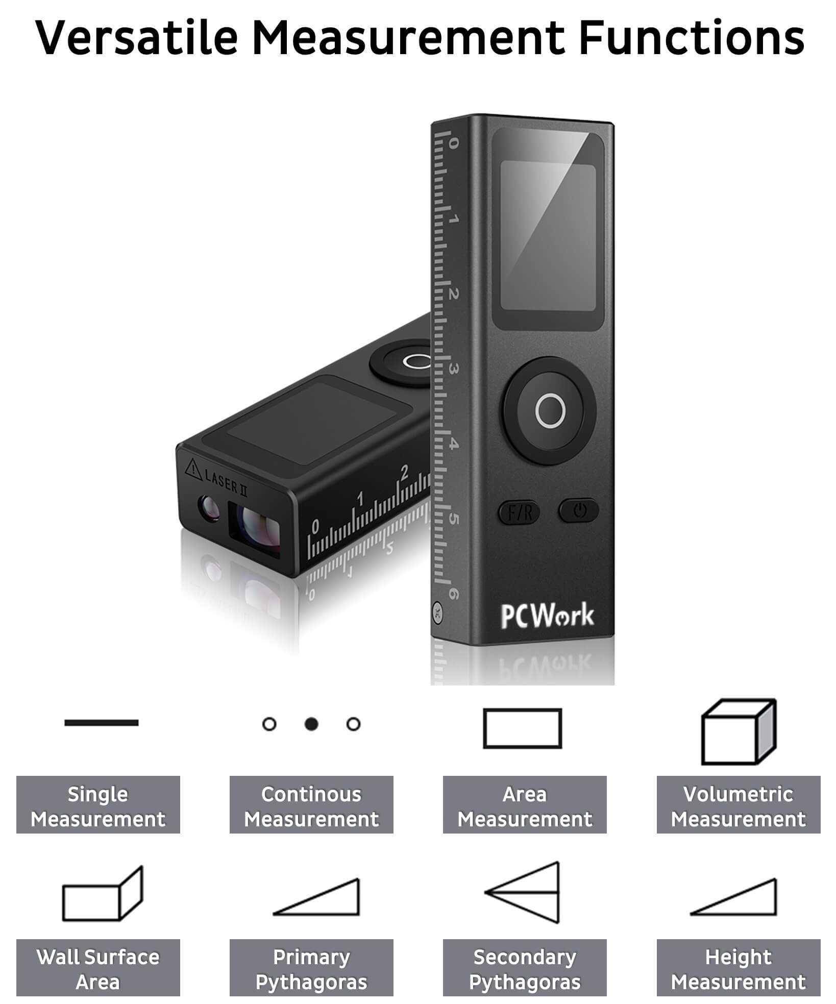 PCWork PCW11A Mini Laser Entfernungsmesser, akkubetriebenes Distanzmessgerät, 30m, USB-C